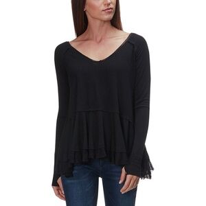 We the free Women's Black Long-Sleeve Tiered V-Neck Top
